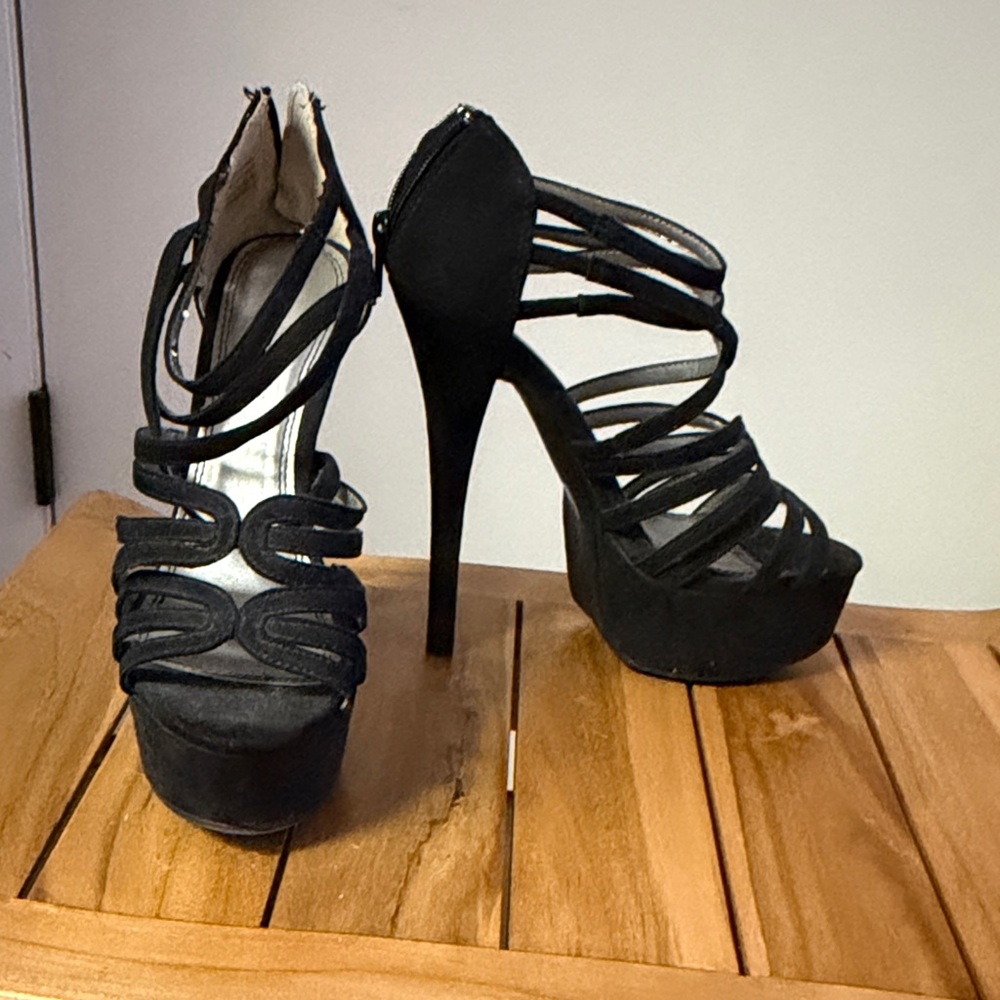Aldo Black Strappy Platform Heels